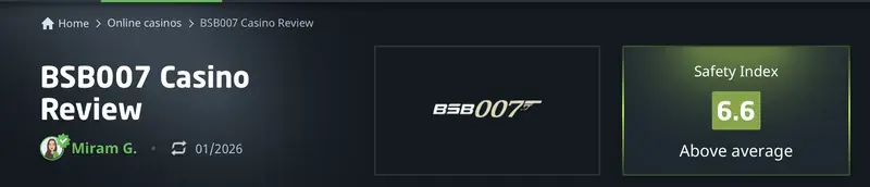 Casino Guru: BSB007 Casino Review by Miram G., 01/2026, Safety Index 6.6 above average